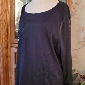 I.N.C. 3X black beaded/sequin top - sheer sleeves